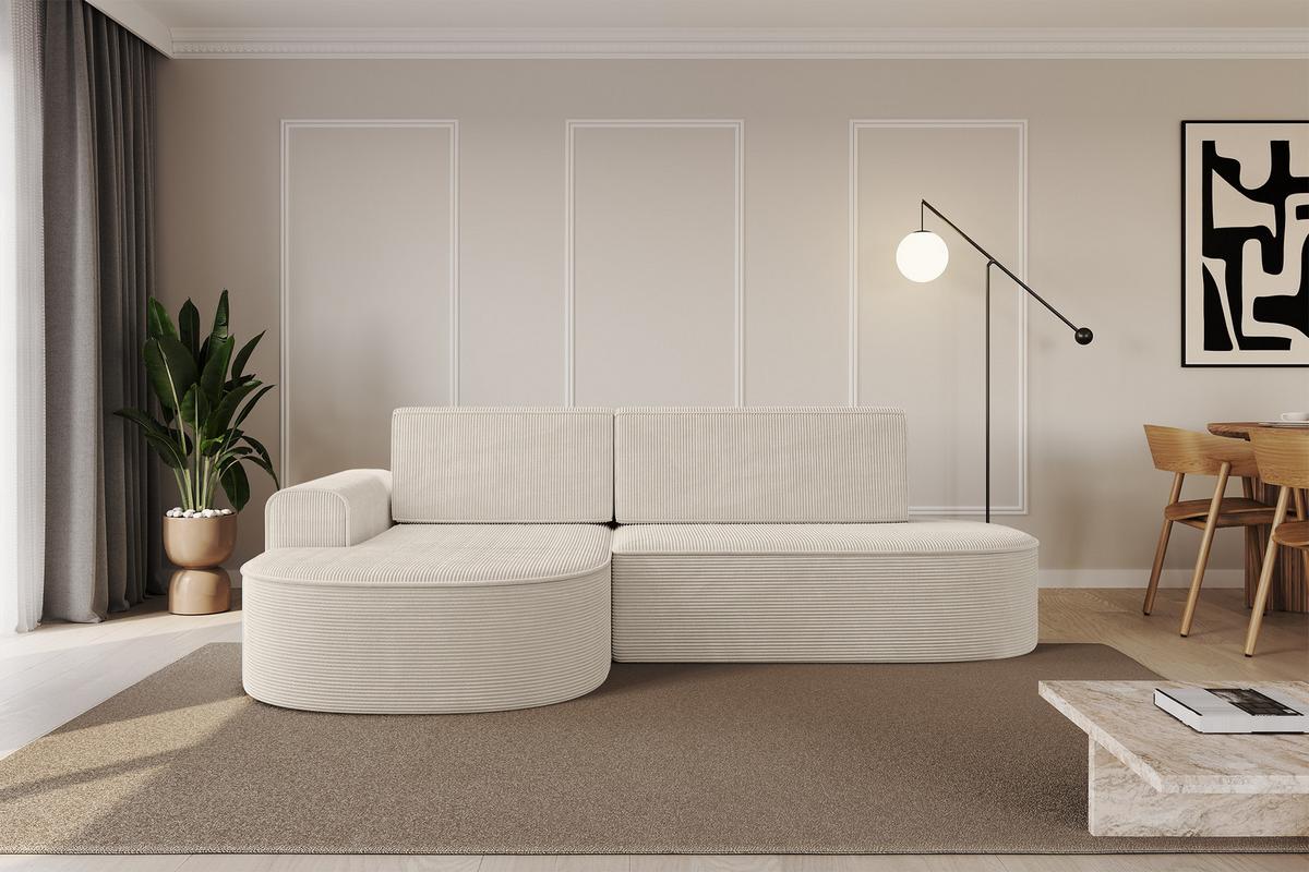 ECKSOFA mit Schlaffunktion und Bettkasten Ottomane Links MARI-L1-S - 283x167x73 cm Beige Cord - Cognac/Schwarz, Holzwerkstoff/Kunststoff (283/167cm) - ALTDECOR