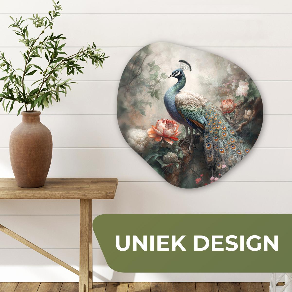WANDBILD Pfau - Pfauenfedern - Vogel - Dschungel - Blumen Wandbild 60x60 cm - Smaragdgrün, Kunststoff (60/60cm) - MuchoWow