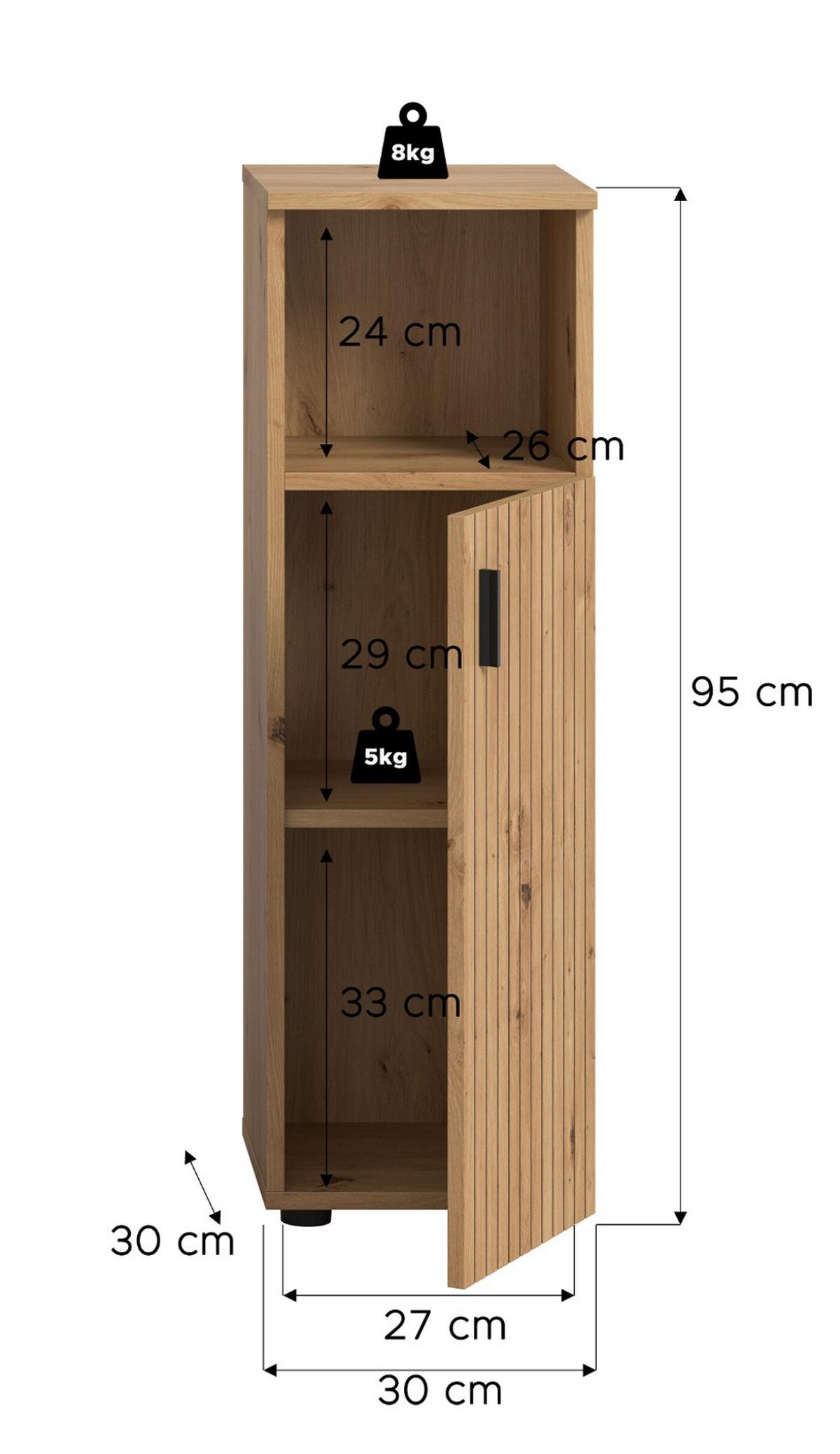 KOMMODE Eiche 30 x 95 cm, Badschrank mit Leistenoptik - Schwarz/Eiche Artisan, Holzwerkstoff/Kunststoff (30/95/30cm) - Inn.Furn