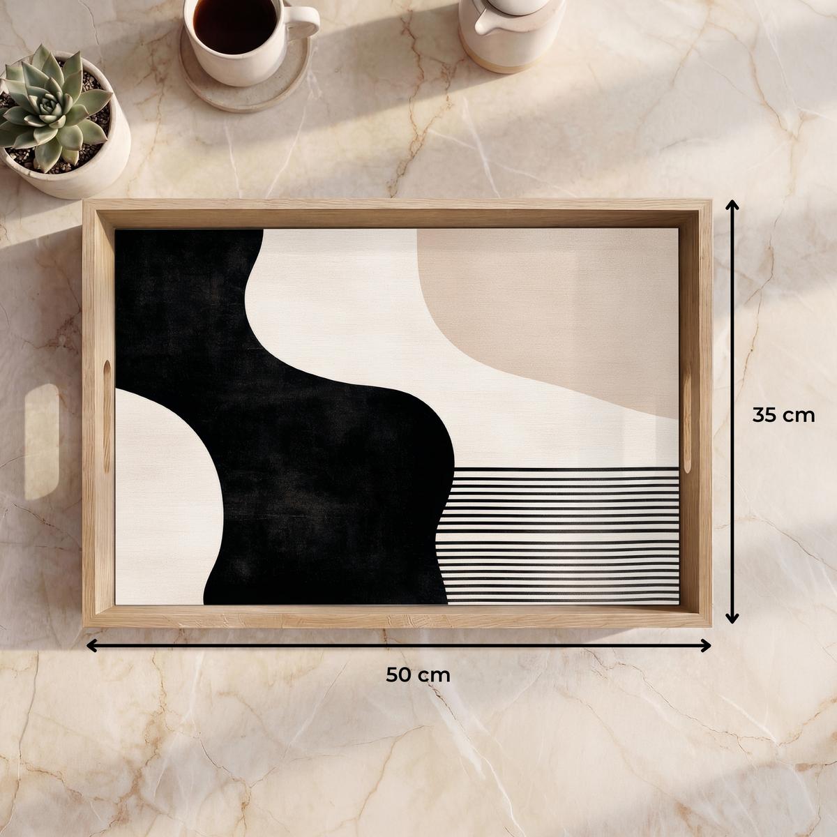 TABLETT Abstrakt - Japandi - Beige - Modern 50x35 cm - Schwarz, Holz (50/5/5cm) - OnlyWow
