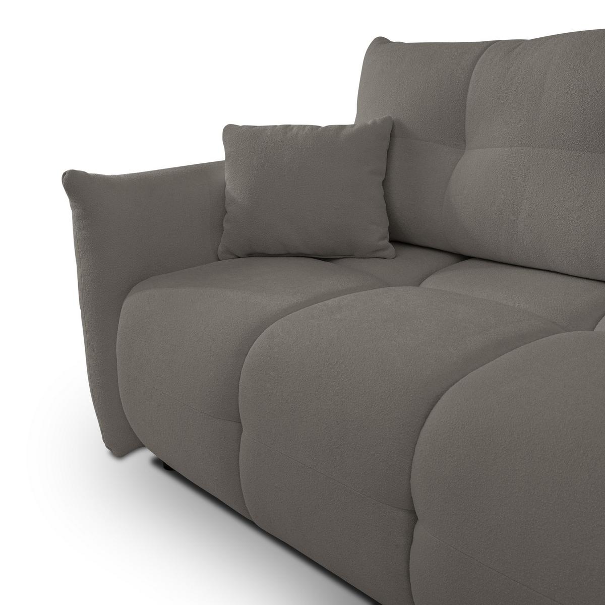 ECKSOFA MODA S Grau Geflochtener Stoff mit Schlaffunktion - Grau, Holz (257/177cm) - MASSENO