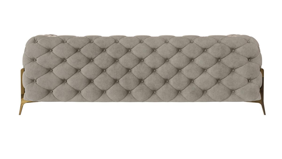 CHESTERFIELD-SOFA 3-Sitzer Lexi Dunkle Creme Samt - Goldfarben/Creme, Holz/Textil (225/75/100cm) - S-Style Möbel