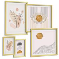 BILDER SET 5er Set - 50x50 cm & 20x30 cm & 40x60 cm Goldrahmen - Berge, Wasserfälle, Vögel, Blumen - Goldfarben, Kunststoff (40/60cm) - TULUP
