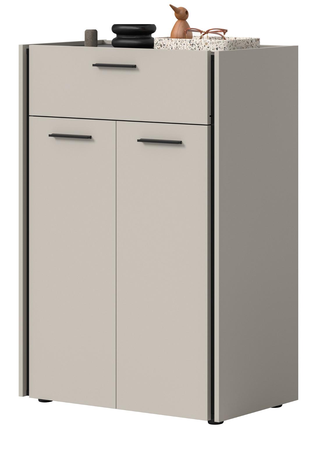 SCHUHSCHRANK Kaschmir 75 x 106 cm, Flurkommode mit Soft-Close - Kaschmir/Schwarz, Holzwerkstoff/Kunststoff (75/106/37cm) - Inn.Furn