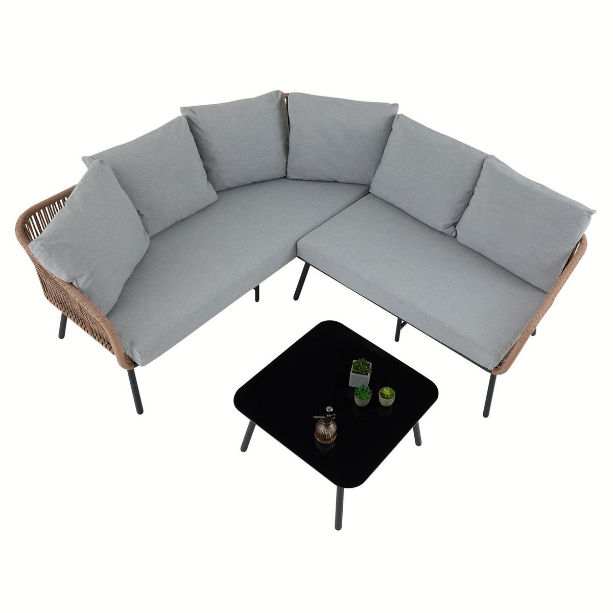 GARTENLOUNGE JAKARTA 3er Set braun, schwarz, hellgrau - Braun/Grau, Metall - IDIMEX