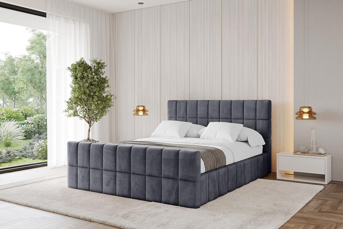 POLSTERBETT mit Bettkasten, Fußteil und Lattenrost, Boxbett mit Matratze H3/H4 - AMEA-Z 180x200 Dunkelgrau - Dunkelgrau, Holzwerkstoff/Textil (180/200cm) - ALTDECOR