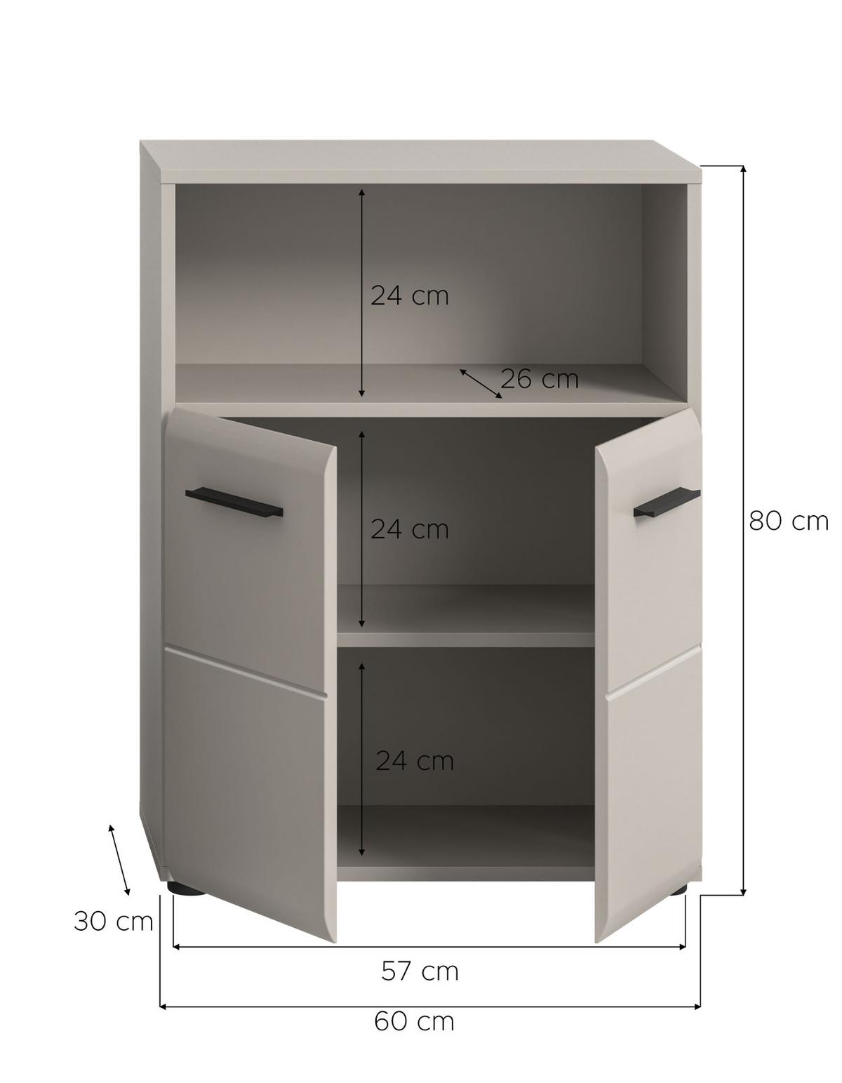 BADKOMMODE Kaschmir 60 x 80 cm, Badezimmer Kommode 2-türig - Kaschmir/Schwarz, Holzwerkstoff/Kunststoff (60/80/30cm) - Inn.Furn