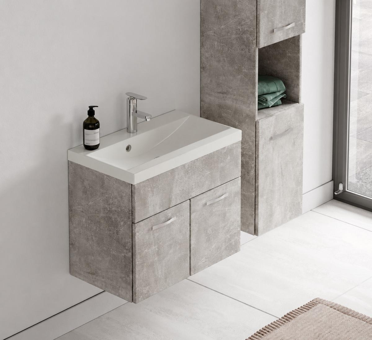 BADMÖBEL-SET Montreal 3 Teile Beton Grau - 60 x 35 x 51 cm - Grau, Holz (60/51/35cm) - Badplaats
