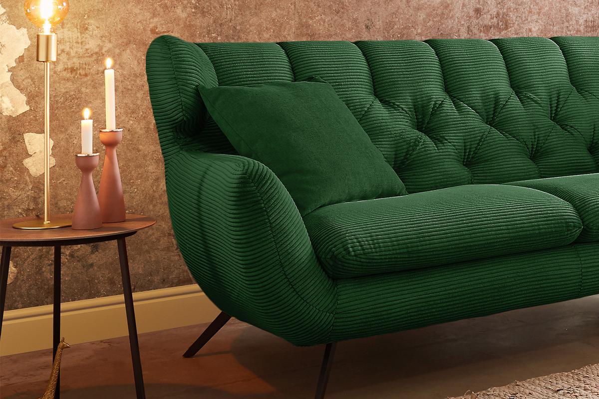SOFA CHARME Smaragdgrün Cord - Smaragdgrün/Schwarz, Textil/Metall (225/94/95cm) - KAWOLA
