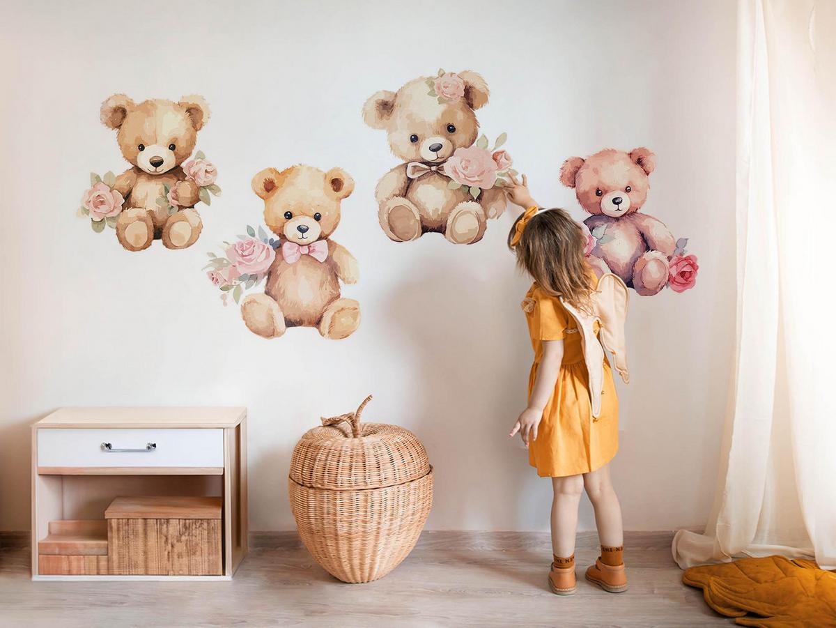 WANDAUFKLEBER 130x167cm - Teddybären - Multicolor, Kunststoff (130/167/0.1cm) - Wallfluent