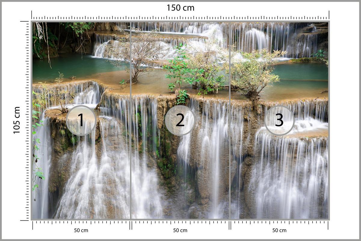 FOTOTAPETE für Wohnzimmer Wasserfall Panorama Pflanzen Natur 150x105 - Blau/Beige, Papier (150/105cm) - Muralo