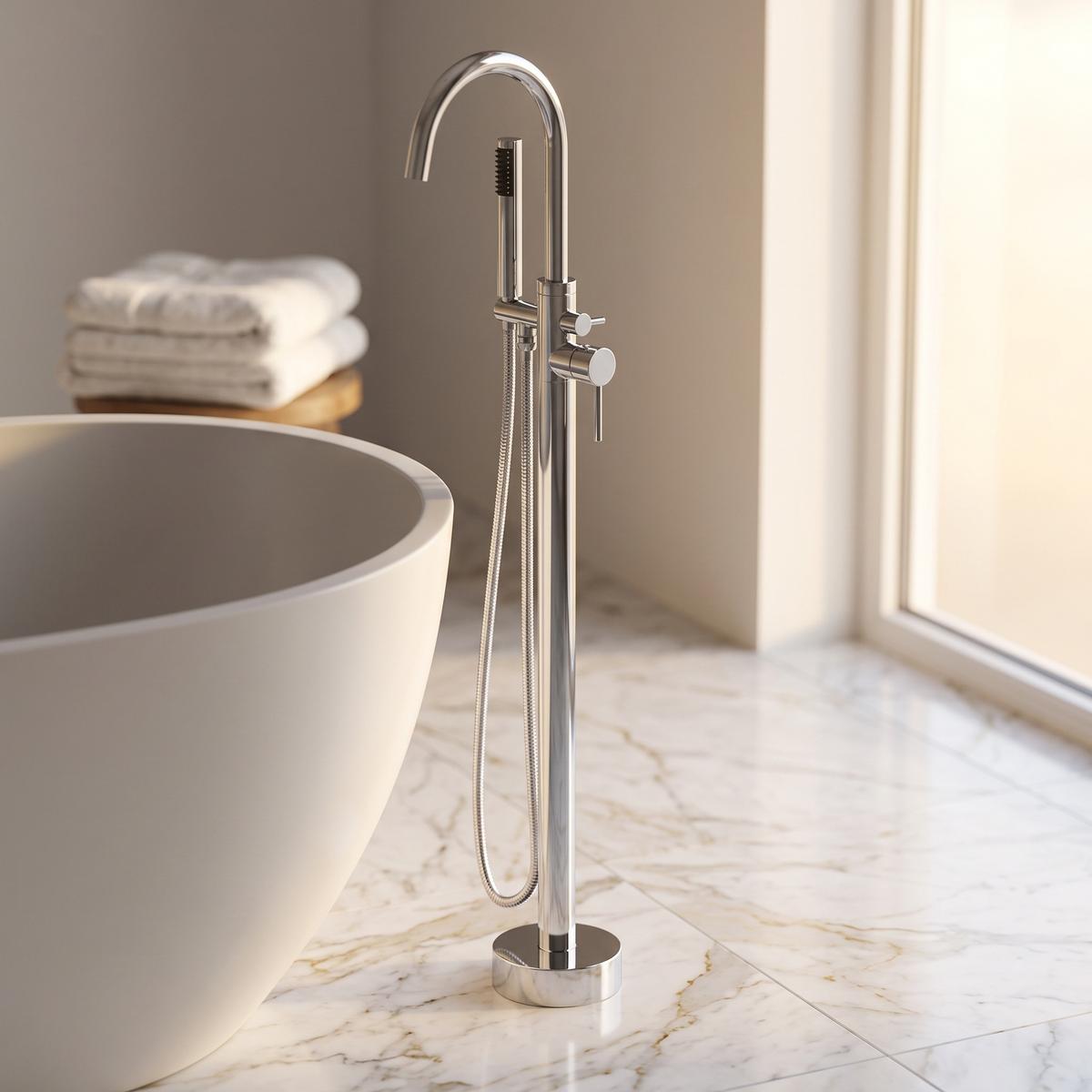 BADEWANNENARMATUR Fuji freistehend Chrom - Chromfarben, Metall (16/115/22cm) - Badplaats