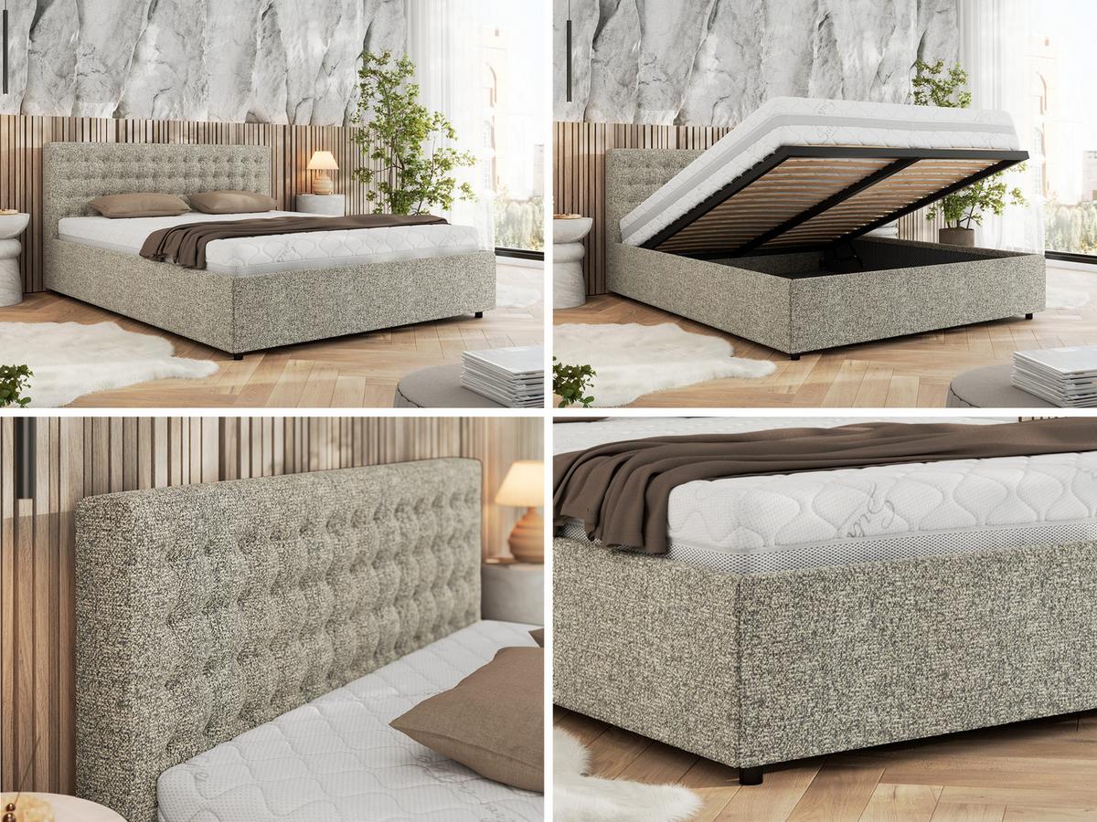 POLSTERBETT PAVO CLASSIC 160/200 - Beige Strukture - Multipocket-Matratze - Beige, Textil (160/200cm) - MKS