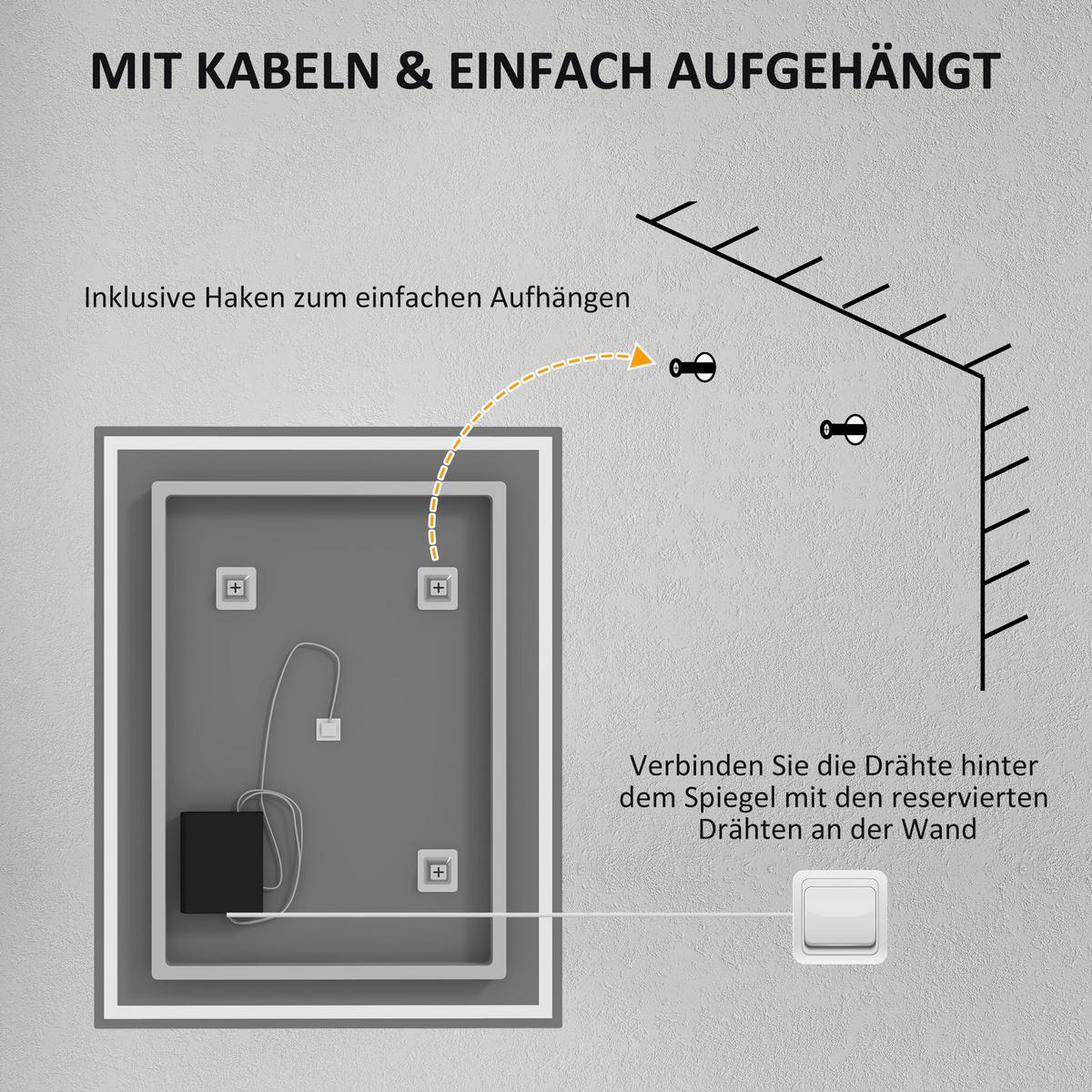 BADSPIEGEL mit Beleuchtung 90x70 cm LED Spiegel Wandspiegel mit Memory-Funktion - Silberfarben, Glas (70/4/90cm) - HOMCOM
