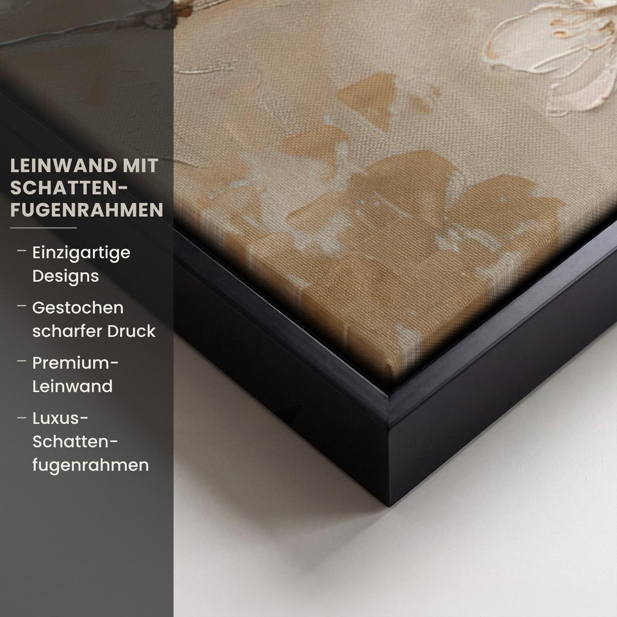LEINWAND Bilder mit Rahmen - Blumen - Modern - Beige - Weiß - Blüte - 60x40 - Beige, Textil (60/40cm) - MuchoWow
