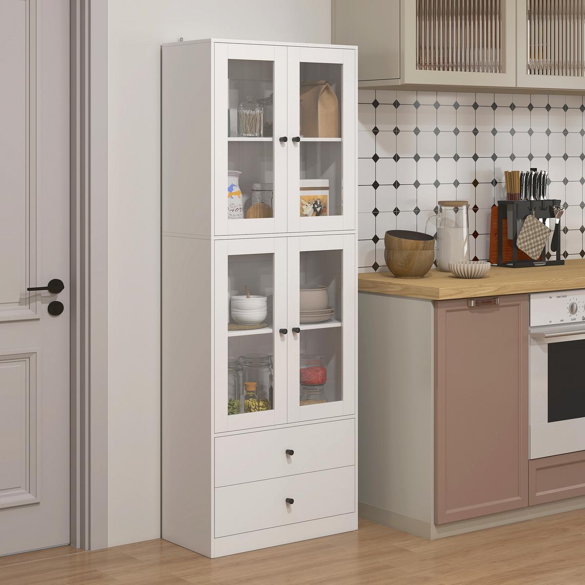 KÜCHENSCHRANK, Hochschrank mit Schublade, verstellbaren Einlegeböden Weiß - Weiß, Holzwerkstoff (30/170/59cm) - HOMCOM