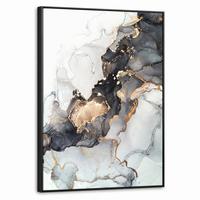 LEINWAND Bilder mit Rahmen - Marmor - Schwarz - Weiß - Gold - Luxus - Abstrakt - 70x100 - Goldfarben, Textil (70/100cm) - MuchoWow