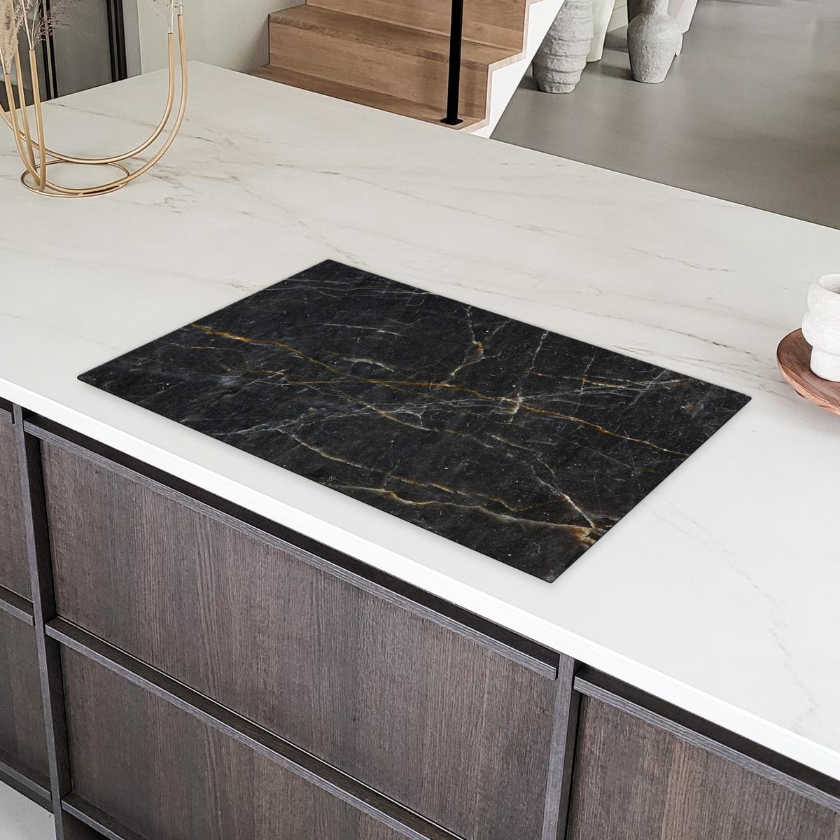 HERDABDECKPLATTE Marmor - Schwarz - Gold - Grau - Marmorstruktur Induktionsmatte 83x51 cm - Goldfarben, Kunststoff (83/51.5/0.2cm) - MuchoWow