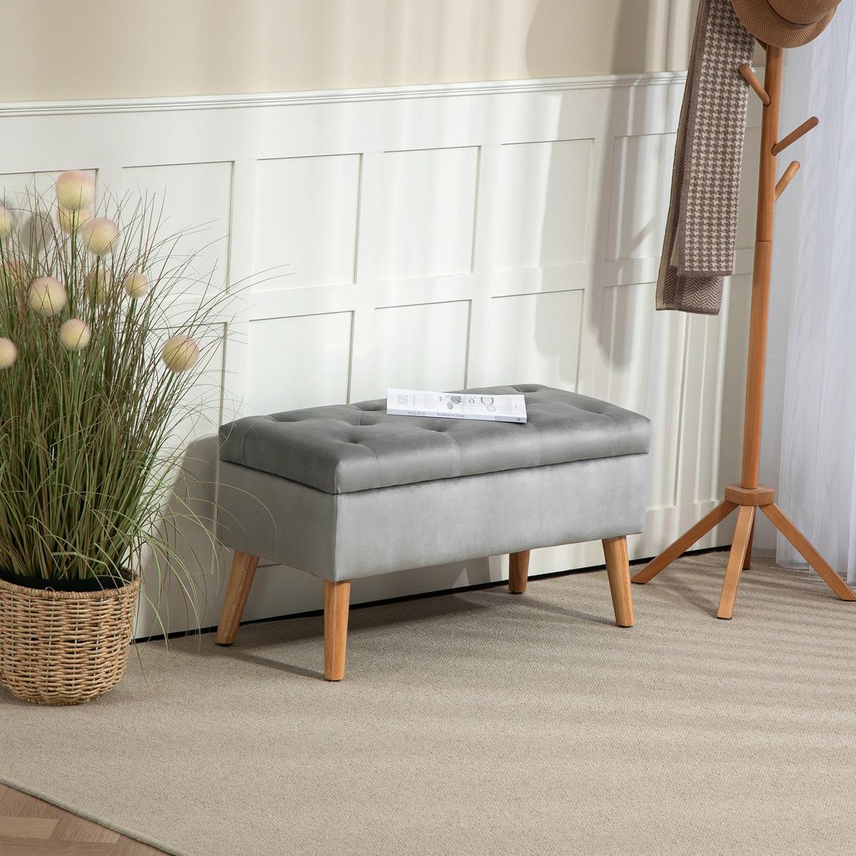 TRUHENBANK Samtoptik Grau - Grau, Kunststoff (35/40/80cm) - HOMCOM
