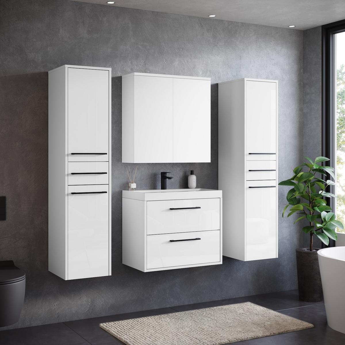 BADMÖBEL-SET Florence 5 Teile Weiß Hochglanz - 60 x 35 x 51 cm - Weiß, Holz (60/51/35cm) - Badplaats