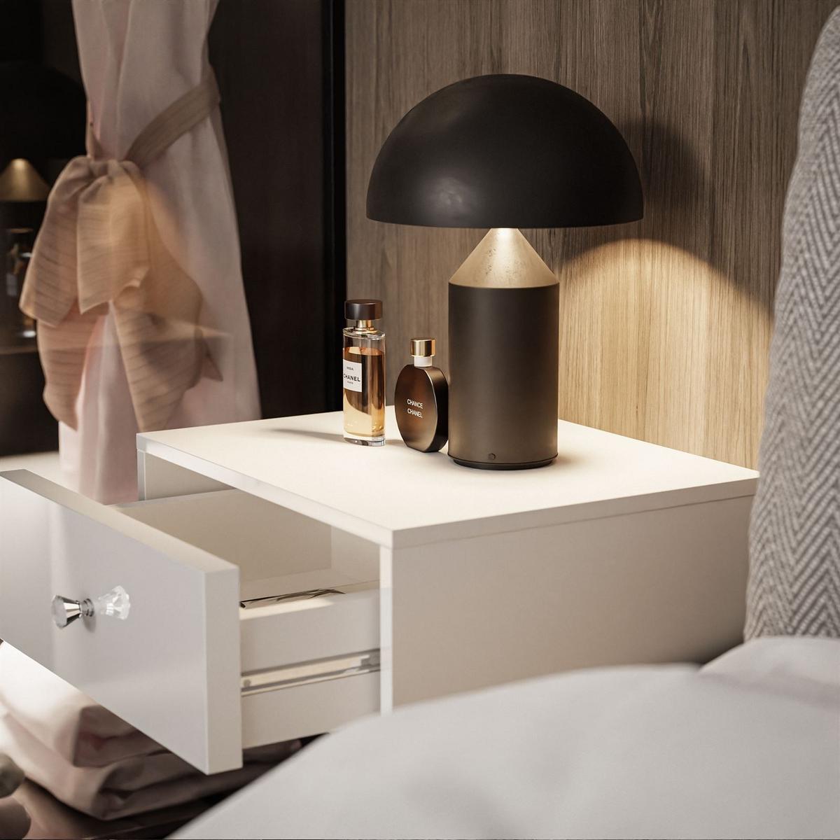 HÄNGENDER Nachttisch BLANCO Hochglanz Weiß LED Kristallgriff - Weiß Hochglanz, Holzwerkstoff (45/20/36.6cm) - Lookway