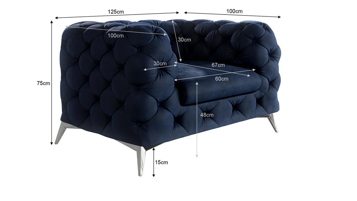 CHESTERFIELD-SESSEL Laura Marineblau Samt - Silberfarben/Dunkelblau, Holz/Textil (125/75/100cm) - S-Style Möbel