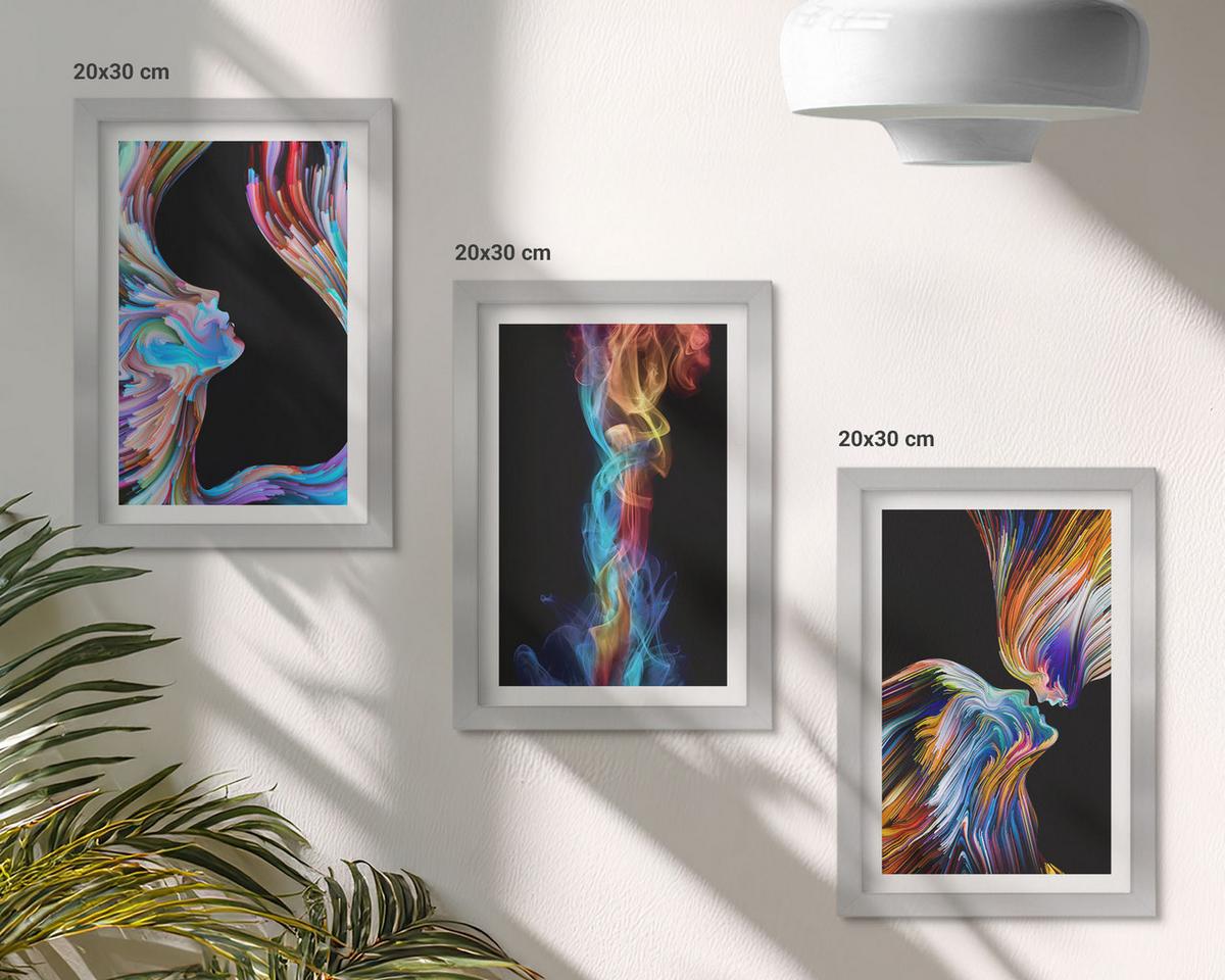 BILDER SET 3er Set - 20x30 cm Silberner Rahmen - Bunte abstrakte Gesichter - Silberfarben, Kunststoff (20/30cm) - TULUP