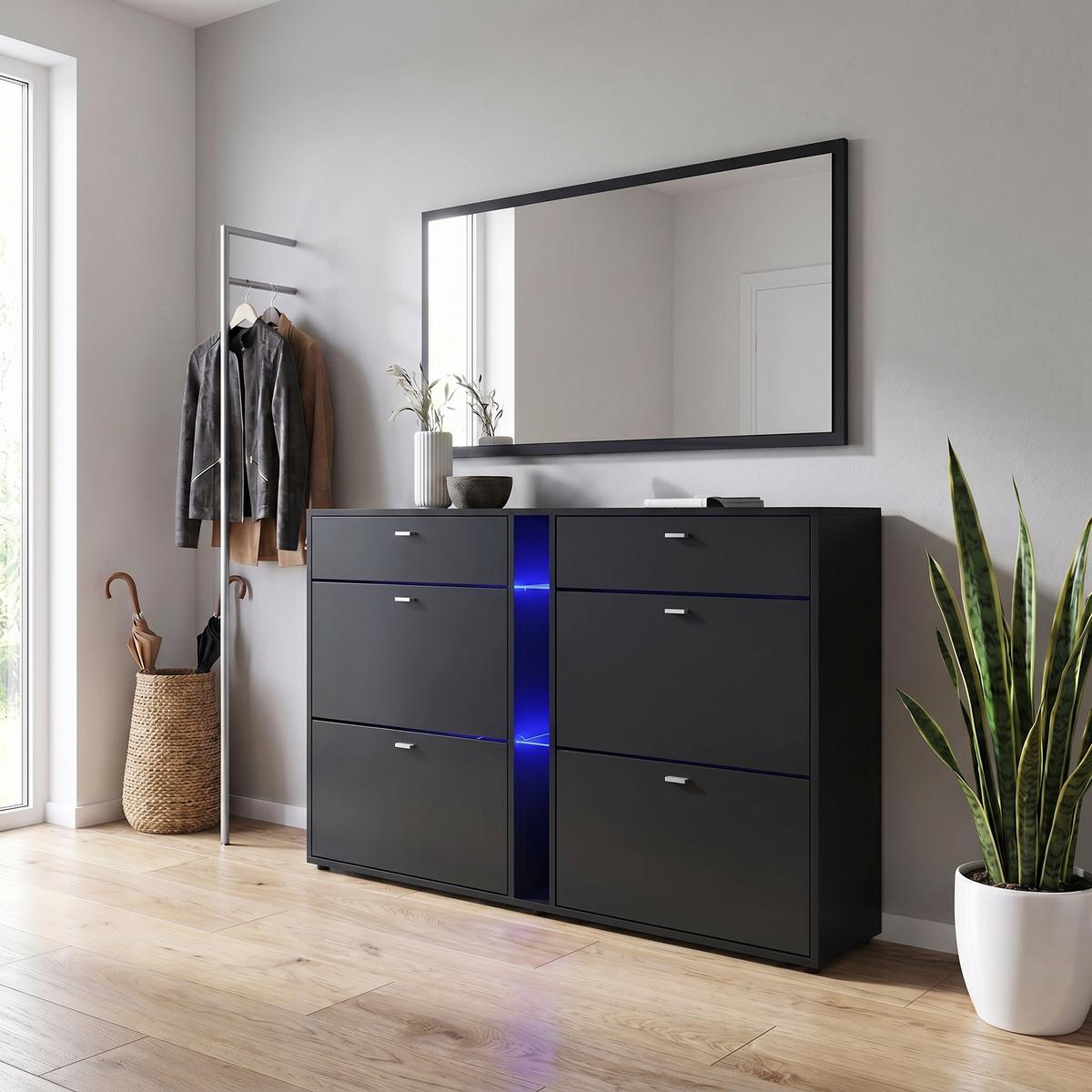 SCHUHSCHRANK Today Fronten in Schwarz matt - Schwarz, Holzwerkstoff (155.5/95/28cm) - Vladon