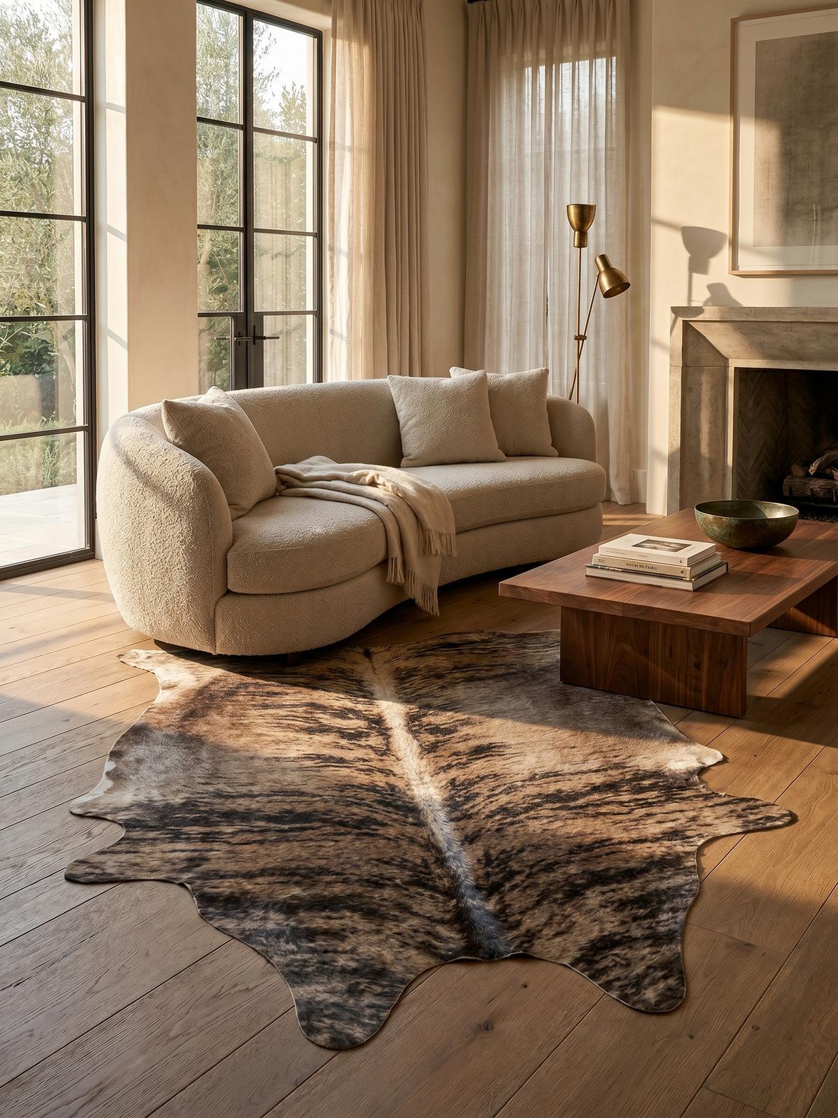 TEPPICH Flachgewebe GASTEIN in Braun, in Rindsleder-Optik, aus Polyester, 150 x 200 cm - Braun, Textil (200/150cm) - KADIMA DESIGN