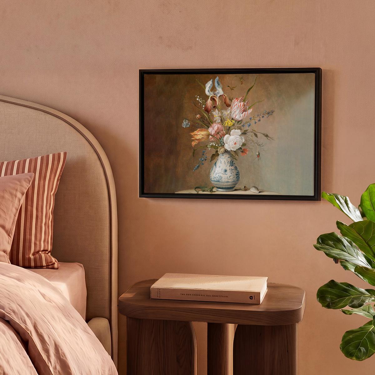 LEINWAND Bilder mit Rahmen - Alte Meister - Blumen - Balthasar van der Ast - 40x30 - Hellbraun, Textil (40/30cm) - MuchoWow