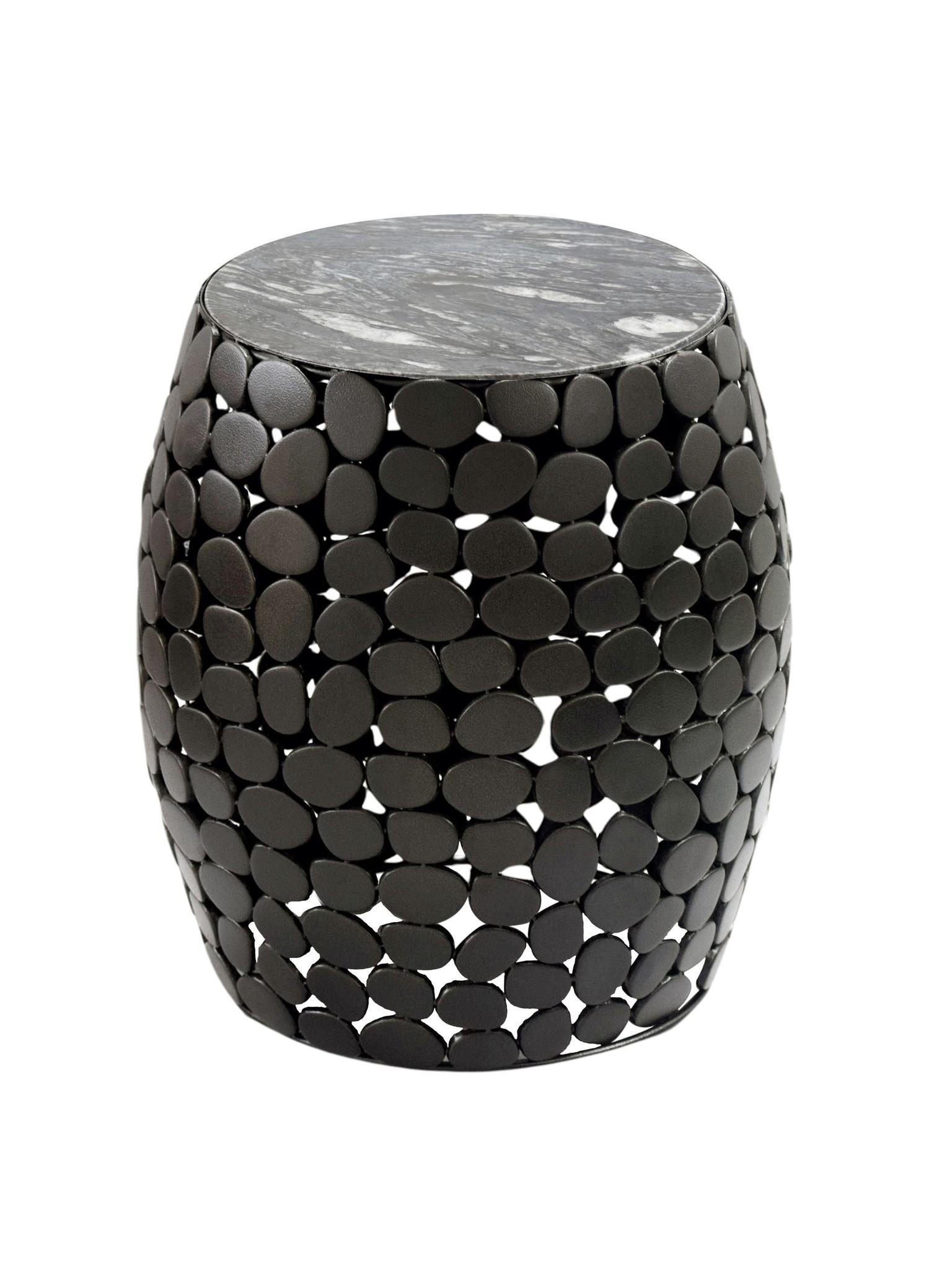 BEISTELLTISCH DIEMEL, Marmor, handgefertigt, Schwarz, Ø 40 x 46 cm - Schwarz, Stein/Metall (40/40/46cm) - KADIMA DESIGN