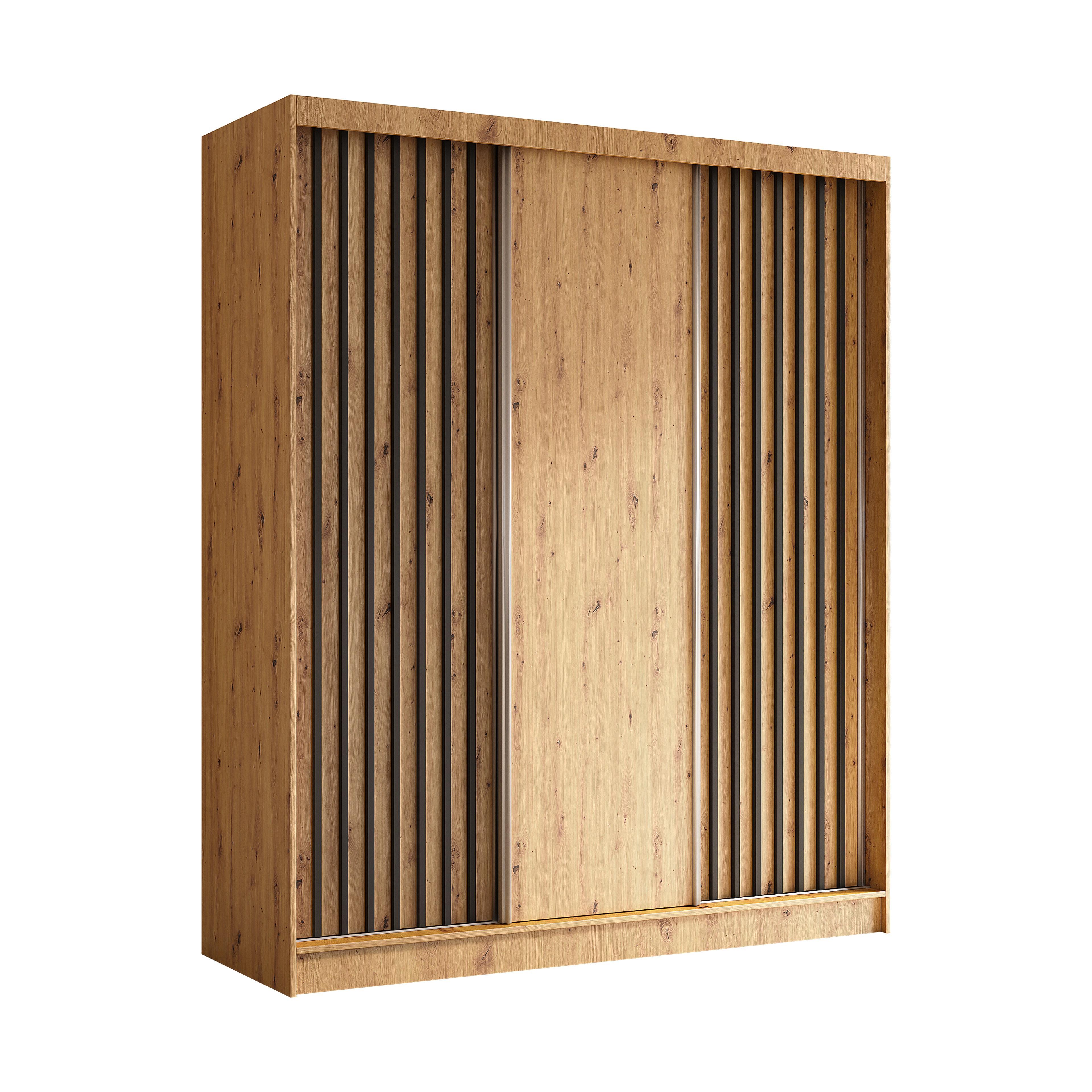 SCHWEBETÜRENSCHRANK LAMELLO 180/216/61 cm 3-türig Eiche Artisan - Eiche Artisan, Holzwerkstoff (180/216/61cm) - MASSENO