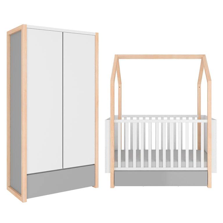 BABYZIMMER 2-teilig Weiß und grau - Weiß, Holzwerkstoff (144/86.5/80cm) - Petits-meubles