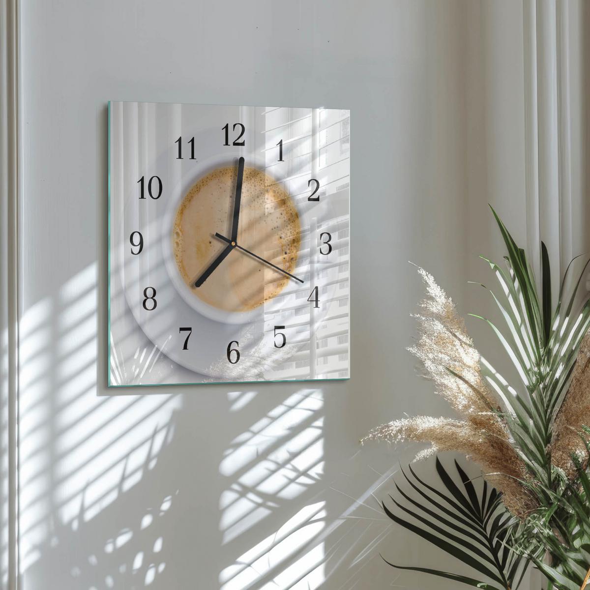 WANDUHR aus Glas 30x30 cm - Tasse Kaffee - Beige, Glas (30/30/0.4cm) - TULUP