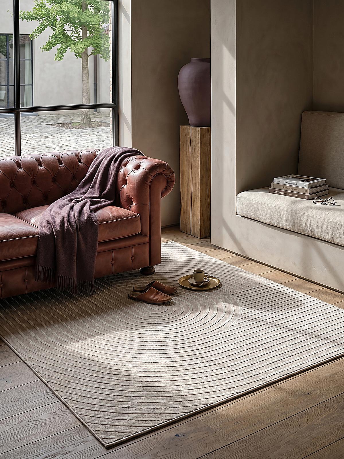 KURZFLORTEPPICH Geometrisch ERESMA Polyester Beige 140 x 200 cm - Beige, Textil (140/200cm) - KADIMA DESIGN