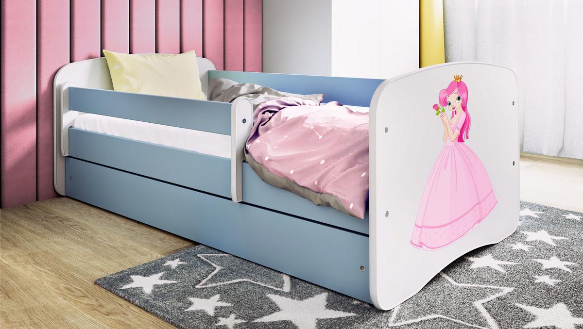 KINDERBETT Prinzessin mit Schublade und Matratze 140/70 - Blau, Holzwerkstoff (70/140cm) - RAUMHIRSCH FURNITURE