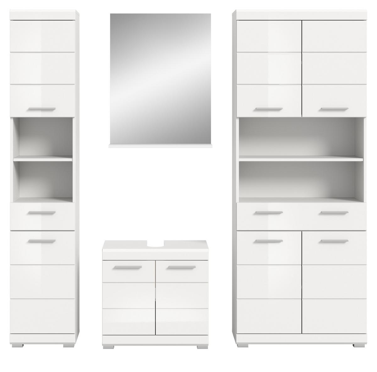 BADMÖBEL-SET weiß Hochglanz 4-teilig 200 cm, Komplettset mit viel Stauraum - Weiß Hochglanz, Glas/Holzwerkstoff (186/191/34cm) - Inn.Furn