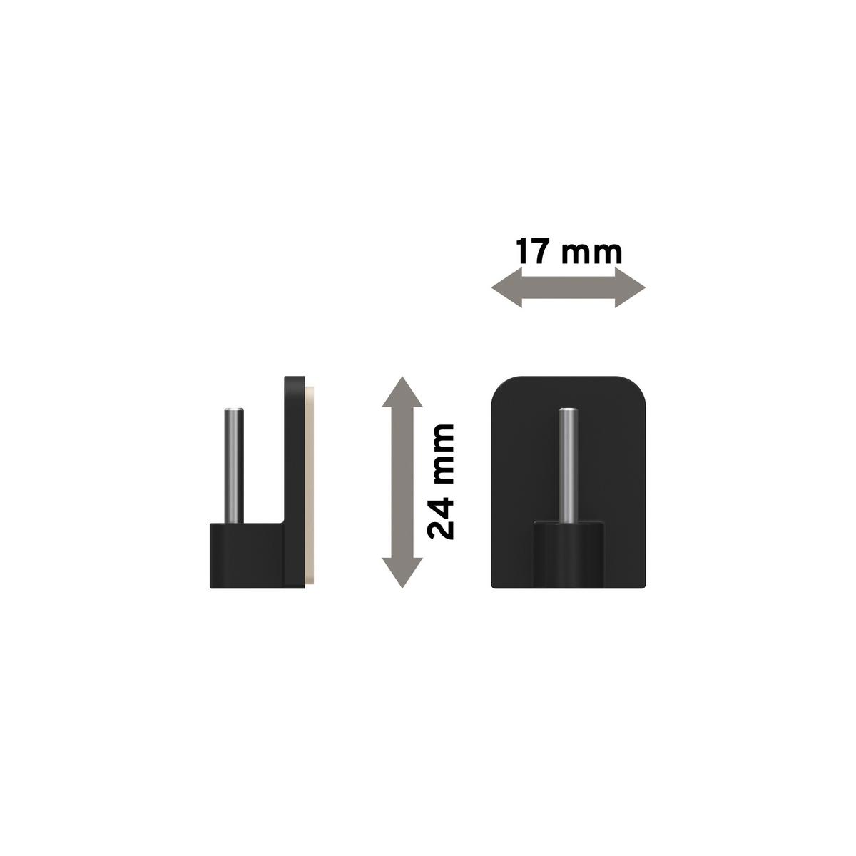 KLEBEHAKEN MIT METALLSTIFT für Vitragestangen, Schwarz, Packung 4 Stück - Schwarz, Kunststoff/Metall (1.7/2.4/1.2cm) - INTERDECO