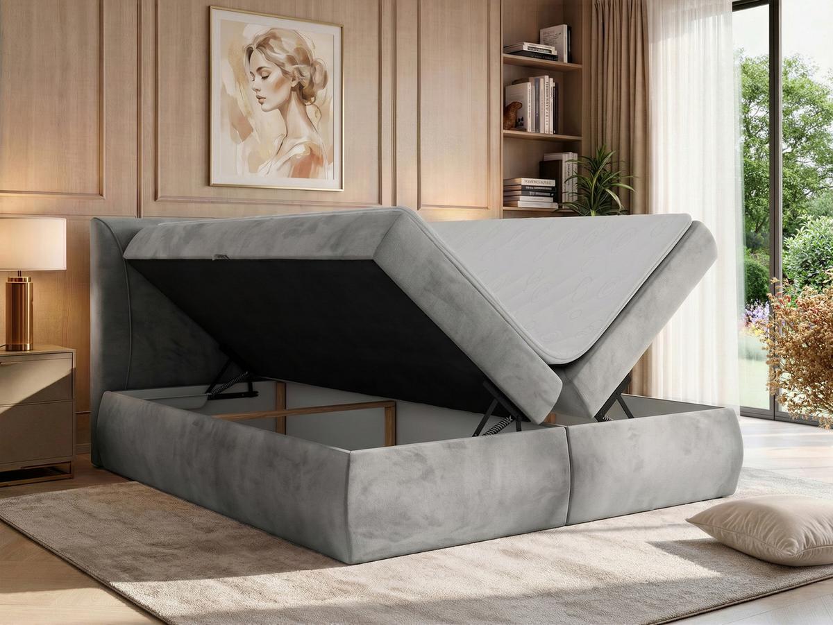 BOXBETT TARENZA 180/200 - Beige Velvet - Topper T25 - H3 - Hellgrau/Schwarz, Kunststoff/Textil (140/200cm) - MKS