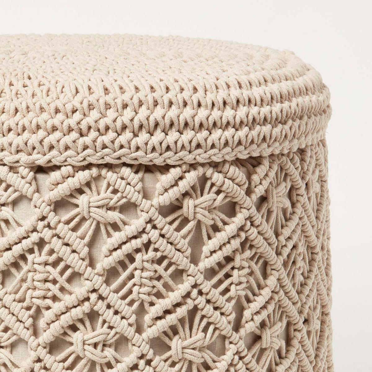 MAKRAMEE-HOCKER mit Stauraum Indy natur, 41/41/43 cm - Naturfarben, Textil (41/43/41cm) - Homescapes