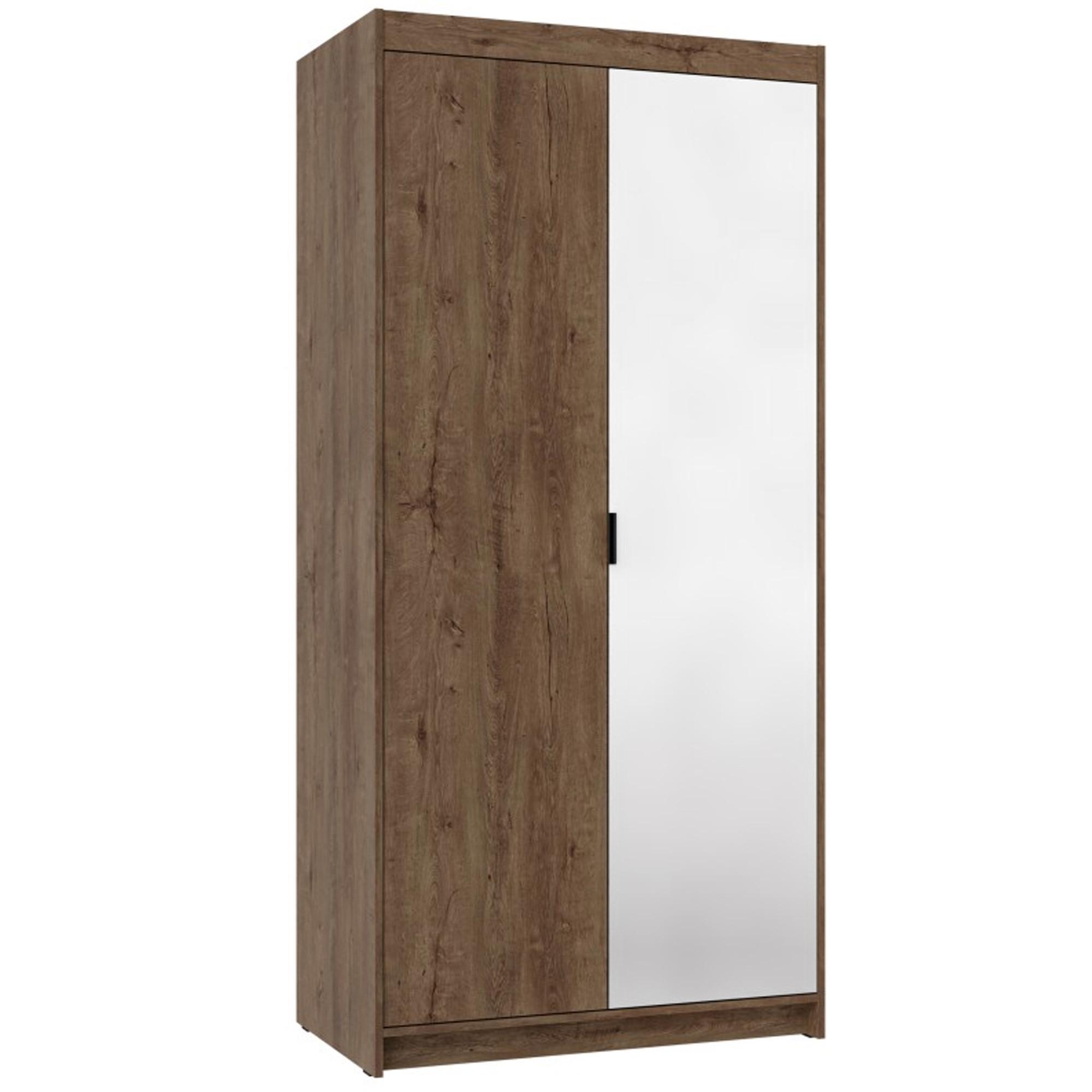 DREHTÜRENSCHRANK Elena mit 2 Türen und Spiegel, 90 cm, Eiche Lefkas - Eichefarben, Holzwerkstoff (90/190/53cm) - Beautysofa