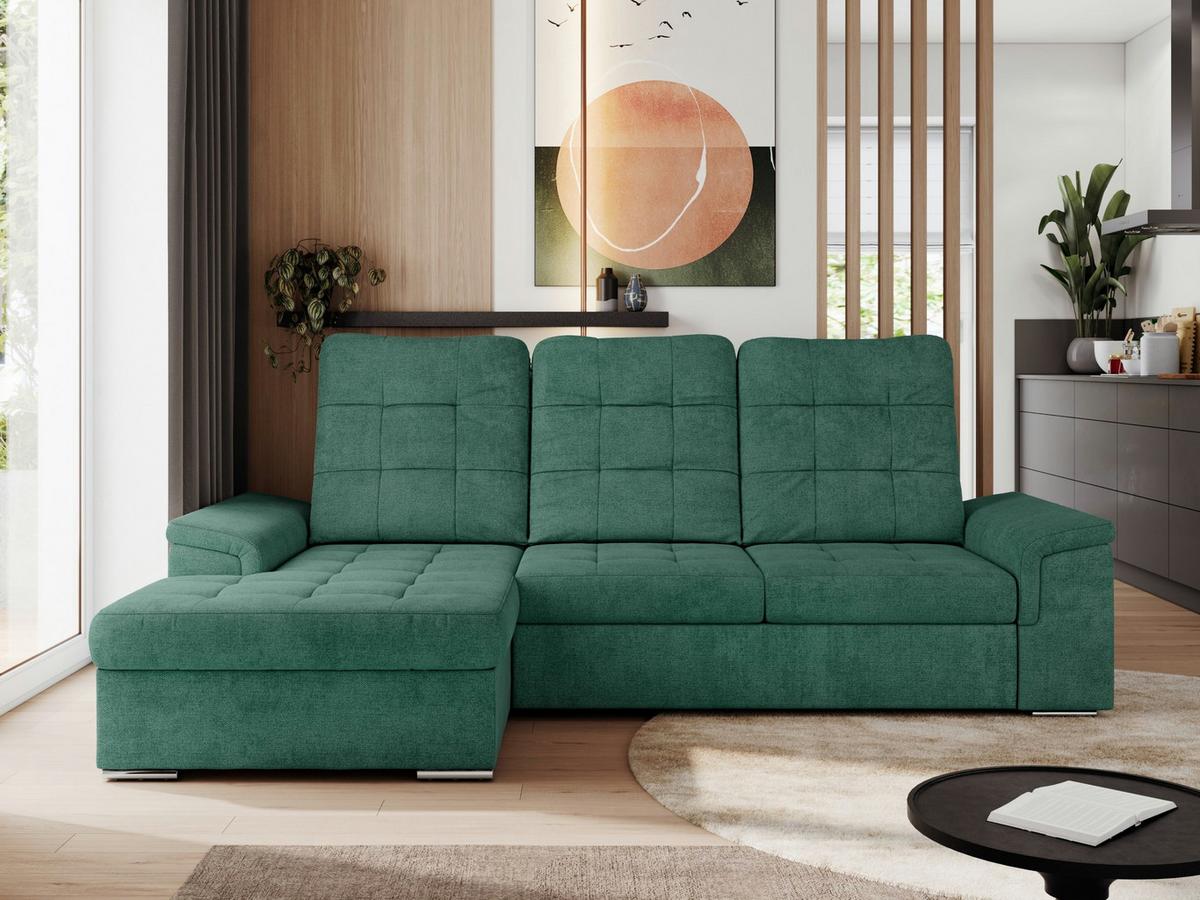 ECKSOFA MADRITO L - Grün Struktur - Links - Silberfarben/Grün, Textil/Metall (160/256cm)