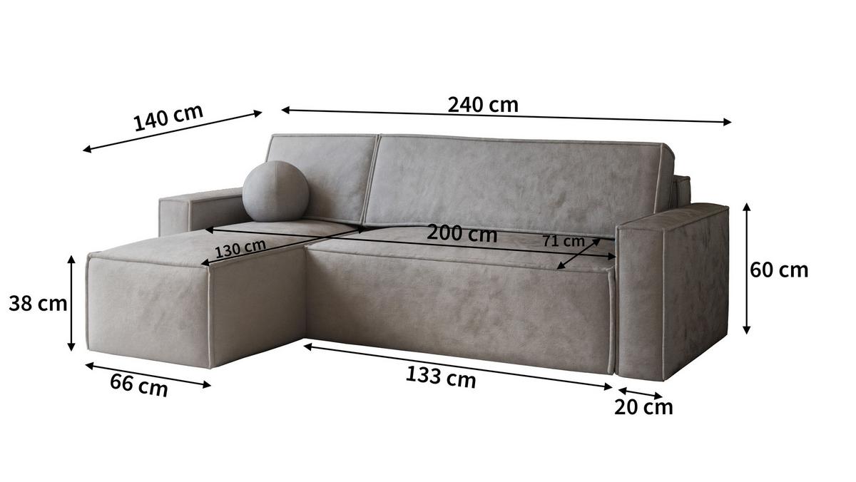ECKSOFA RAVELO M Lila Velours-Stoff mit Schlaffunktion - Lila/Grau, Holz/Kunststoff (240/140cm) - MASSENO