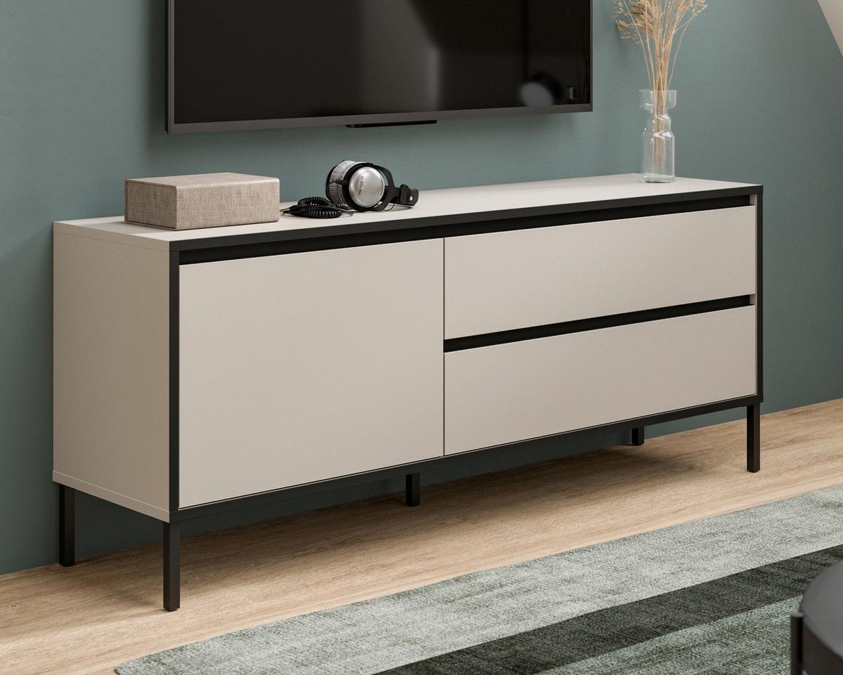 LOWBOARD Sand / Kaschmir mit schwarz, Flat-TV Unterschrank 150 cm, Komforthöhe - Sandfarben/Kaschmir, Holzwerkstoff/Metall (150/62/38cm) - Inn.Furn