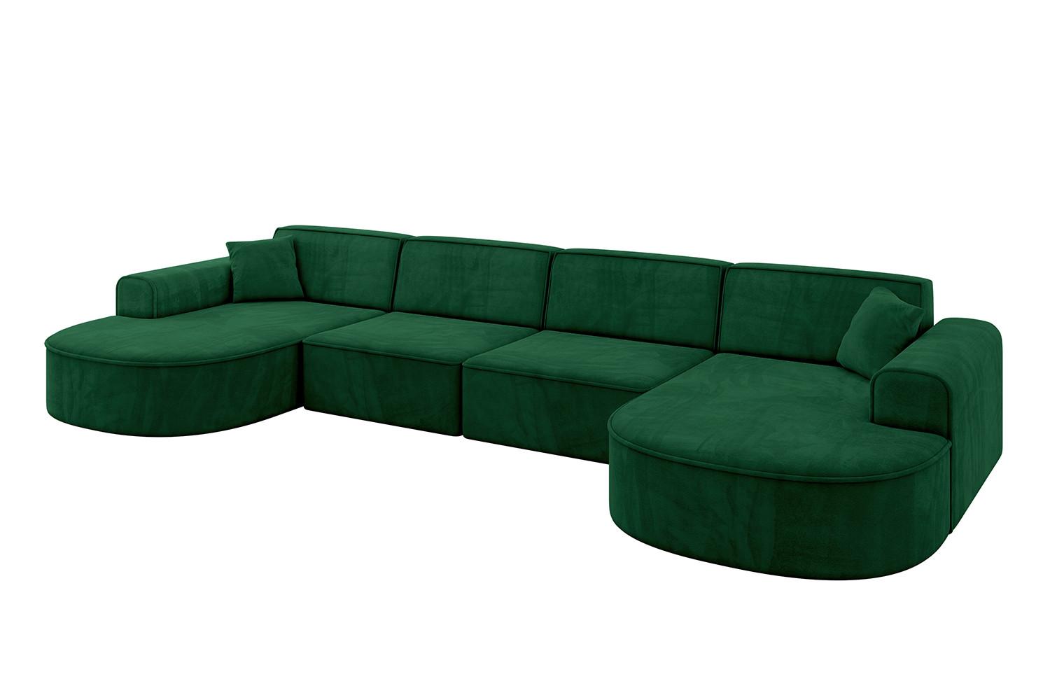 WOHNLANDSCHAFT MARI-U2 - 388x171x79 cm Dunkelgrün Velours - Dunkelgrün/Schwarz, Holzwerkstoff/Kunststoff (388/79/171cm) - ALTDECOR