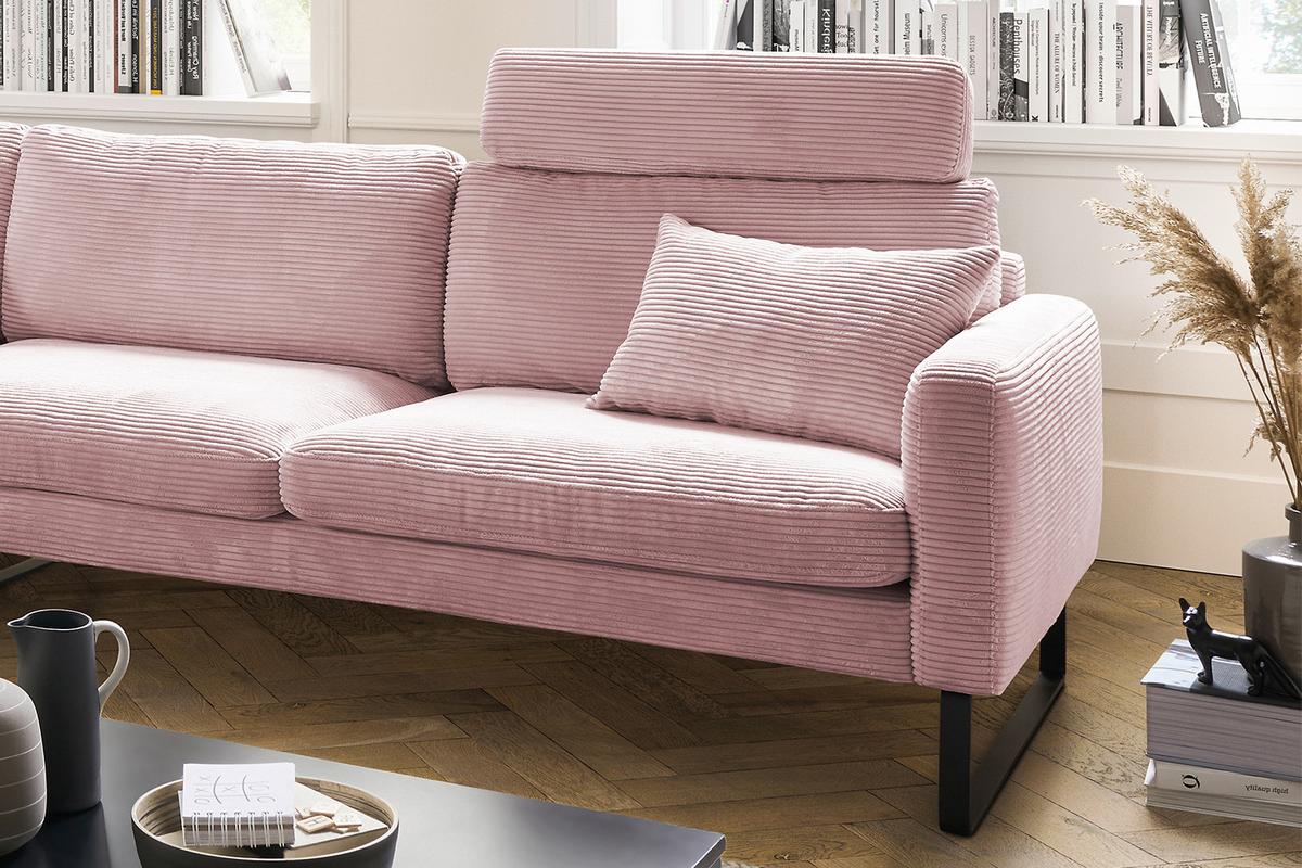 ECKSOFA RICARDA Pink Cord - Schwarz/Rosa, Textil/Metall (298/154cm) - KAWOLA