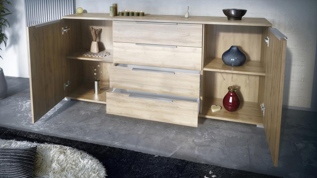 SIDEBOARD Linio Eiche Evoke - Eiche San Remo, Holzwerkstoff (166.5/75.5/35cm) - Vladon