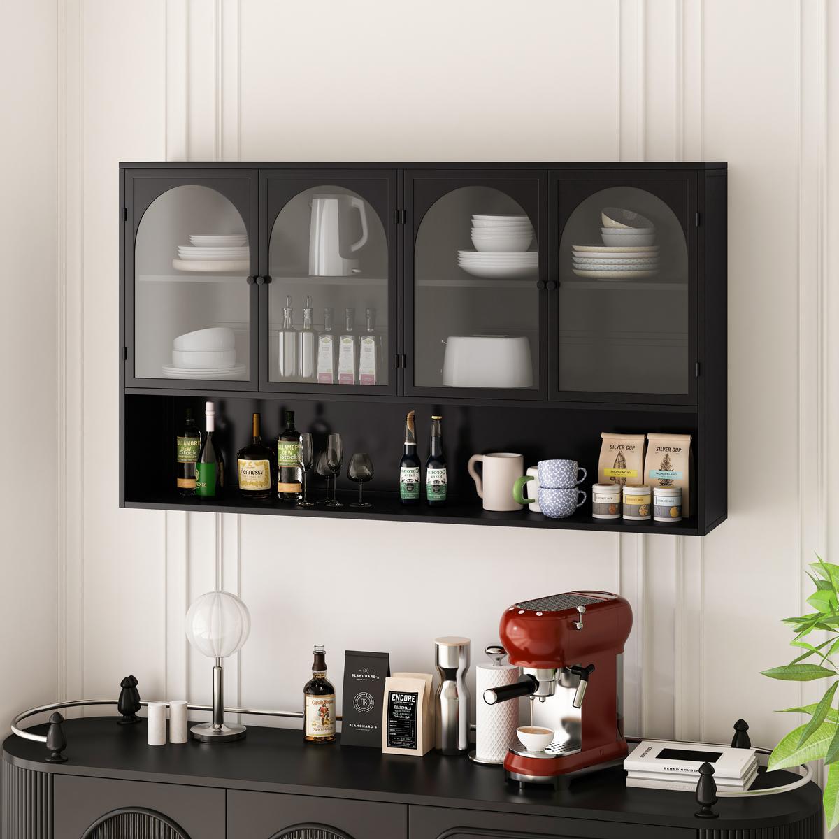 WANDSCHRANK 120cm Metall 4 Türen Graues Glas - Schwarz, Metall (120/70/23cm) - Urban Meuble