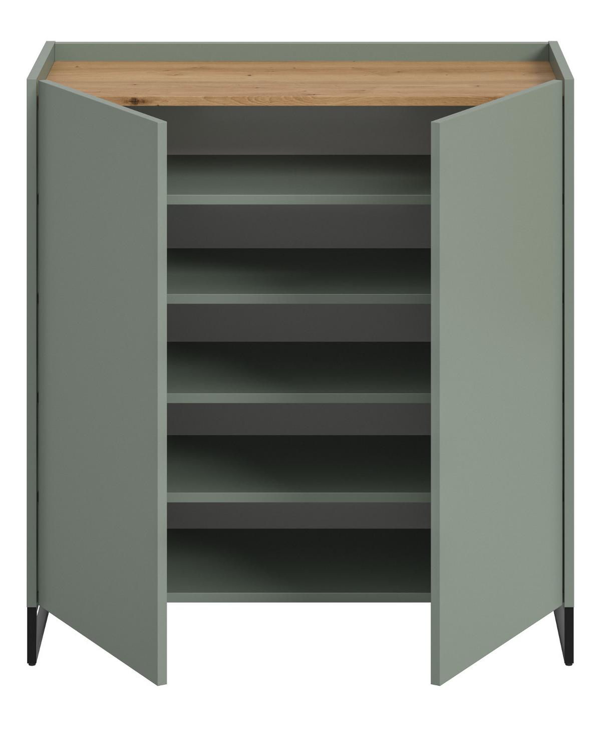 SCHUHSCHRANK Salbei grün, Artisan Eiche, Flur Kommode 90 x 97 cm, Soft-Close - Salbeigrün/Schwarz, Holzwerkstoff/Metall (90/97/38cm) - Inn.Furn