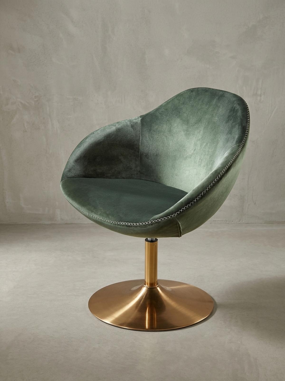 LOUNGESESSEL Samt mit 360° Drehfunktion, Grün 70x70x79 cm - Goldfarben/Grün, Textil/Metall (70/79/70cm) - KADIMA DESIGN